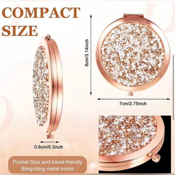 Rhinestone Double Sided Inspirational compact mirrors w/Pouch - Picture 3 of 7